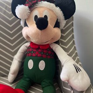 Festive Holiday Mickey Mouse Plush Toy with Red and Green Outfit